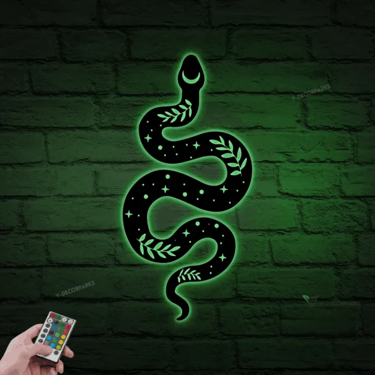 Snake Moon Phase Metal Wall Art With Led Lights, Snake Wall Art, Celestial Snake Sign, Snake Lover Outdoor Home Decor