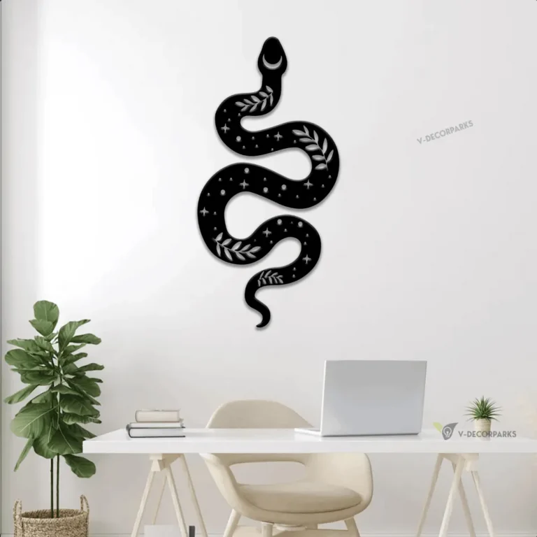 Snake Moon Phase Metal Wall Art With Led Lights, Snake Wall Art, Celestial Snake Sign, Snake Lover Outdoor Home Decor