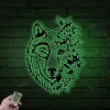 Wolf With Flowers Metal Sign With Led Lights, Wolf With Flowers Wall Art, Wolf Flower Decor, Wolf Head Sign