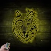 Wolf With Flowers Metal Sign With Led Lights, Wolf With Flowers Wall Art, Wolf Flower Decor, Wolf Head Sign