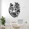 Wolf With Flowers Metal Sign With Led Lights, Wolf With Flowers Wall Art, Wolf Flower Decor, Wolf Head Sign