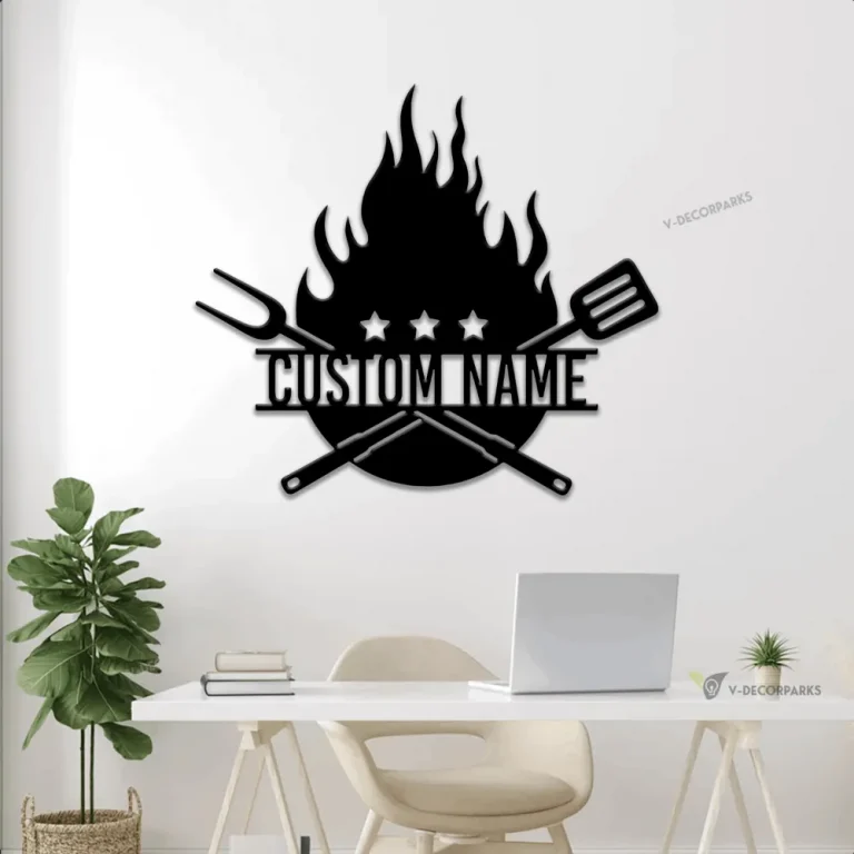 Personalized Grill & Chill Metal Sign With Led Lights, Custom Smoker And Grill Wall Art, Outdoor Kitchen Sign