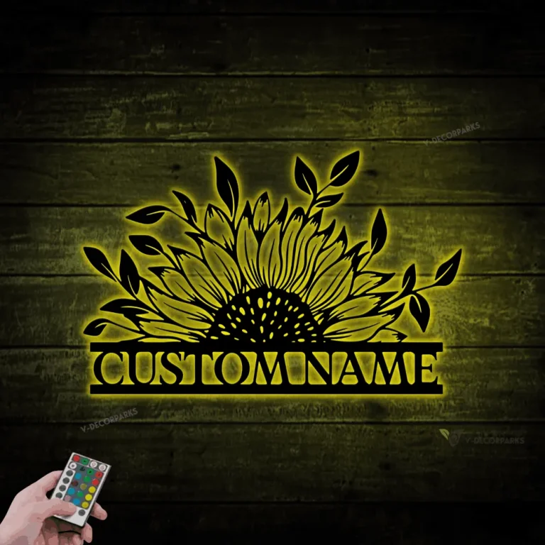 Half Sunflower Metal Sign With Led Lights, Custom Sunflower Wall Art , Sunflower Welcome Sign, Personalized Half Sunflower Sign