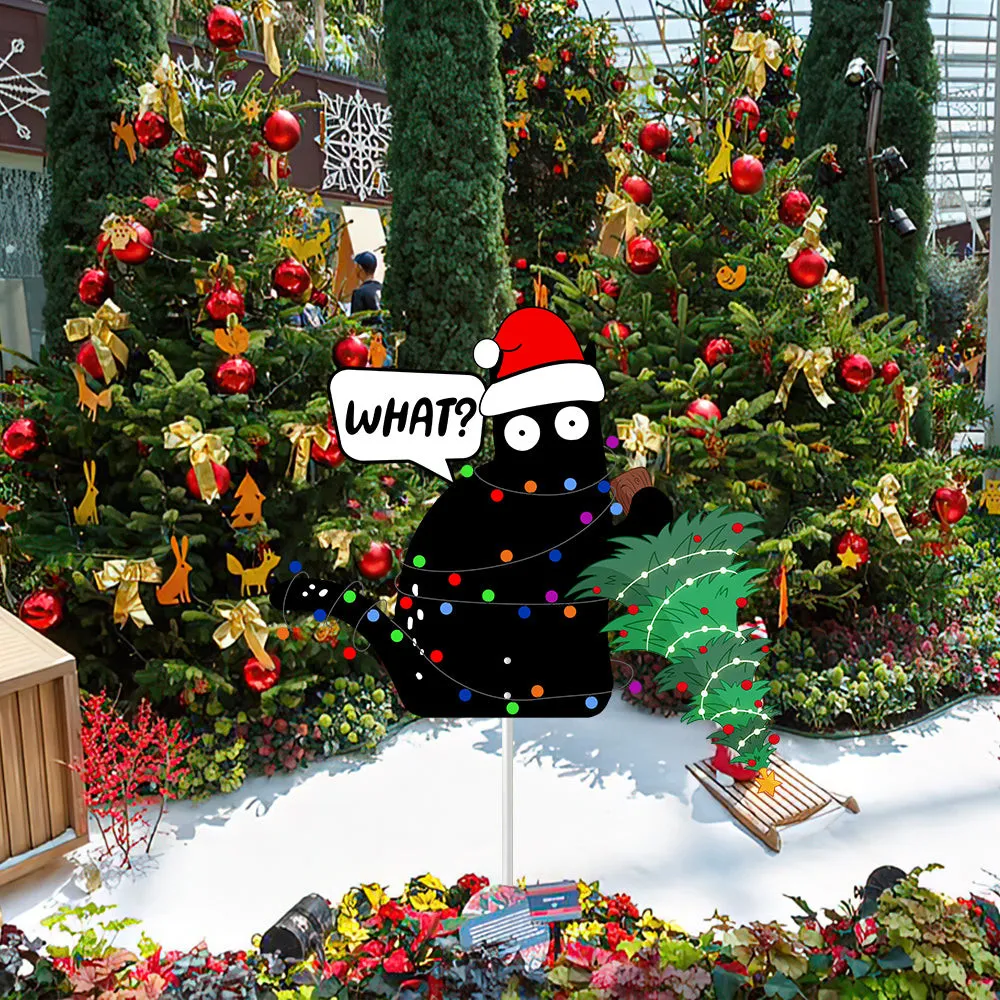 0072-01.webp What Black Cat Christmas Tree Metal Garden Sign, Metal Yard Decoration For Cat Lovers