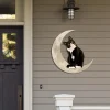 Tuxedo Kitten And Moon Metal Sign, Cat Wall Hanging, Evergreen Plaque