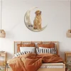 Custom Golden Retriever Sitting On Crescent Moon Colored Wall Hanging, Dog Lovers Metal Sign