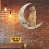 Custom Golden Retriever Sitting On Crescent Moon Colored Wall Hanging, Dog Lovers Metal Sign