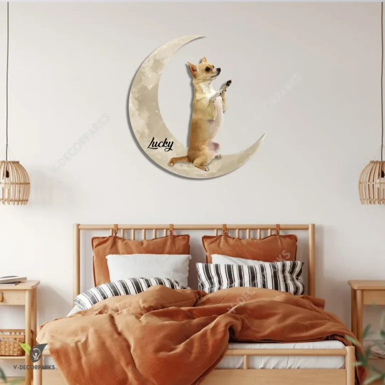 Funny Chihuahua Standing And The Moon Personalized Colored Wall Hanging, Metal Art For Living Room