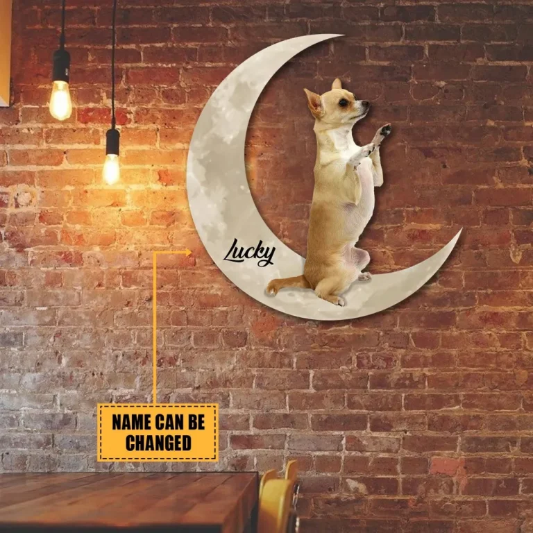Funny Chihuahua Standing And The Moon Personalized Colored Wall Hanging, Metal Art For Living Room