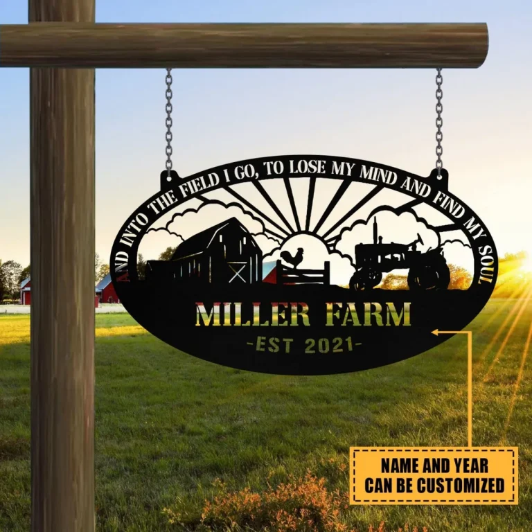 Personalized Metal Farm Sign Barn Rooster Tractor Farmhouse, Entry Road, Front Gate