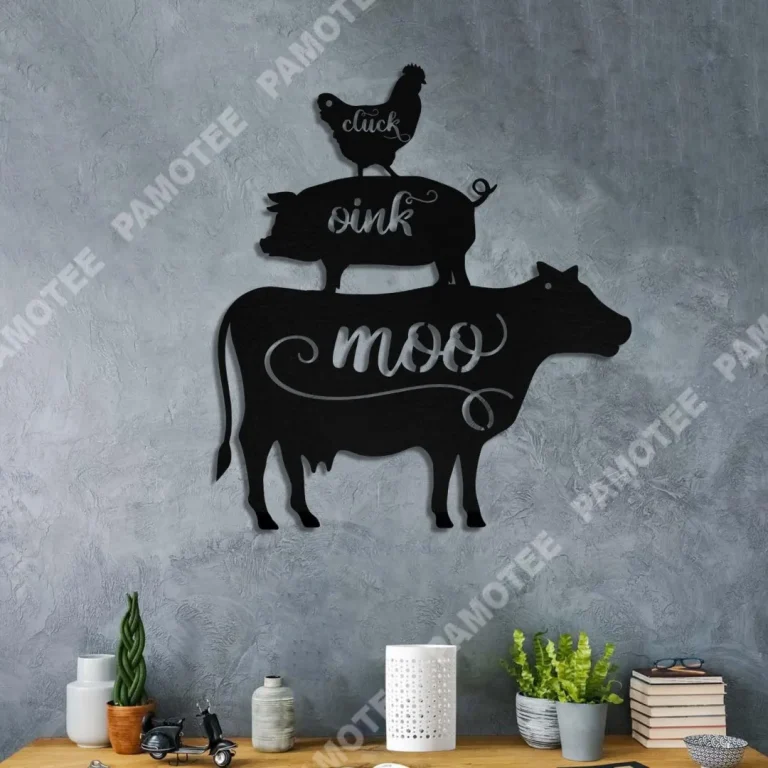 Cow Cattle Pig Rooster Chicken Metal Farm Sign, Entry Gate Decoration