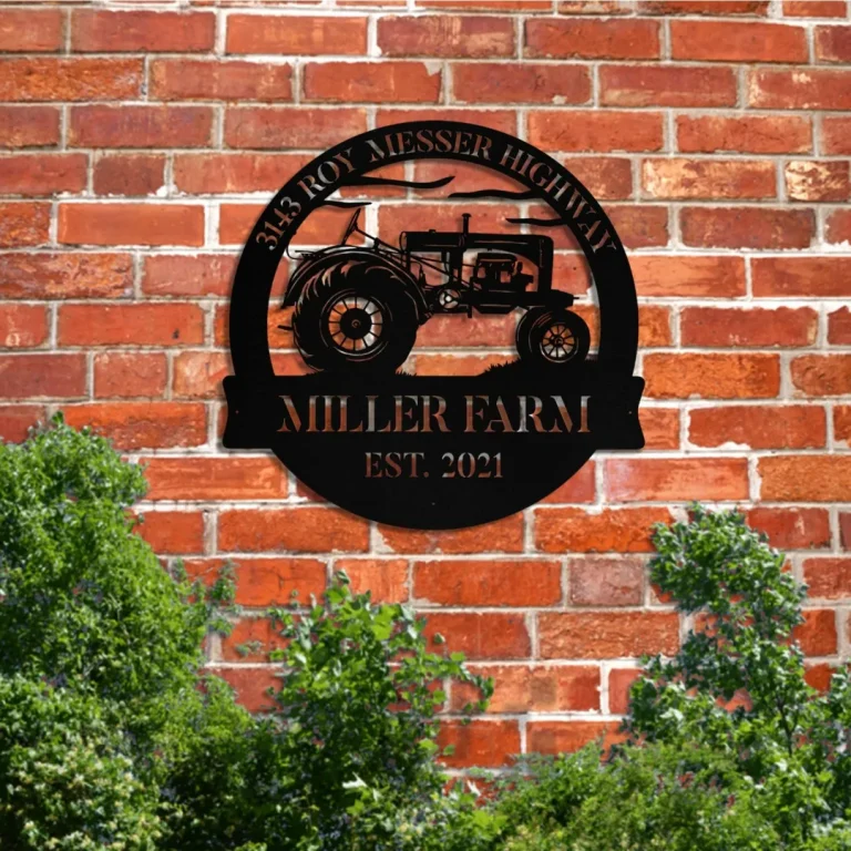 Metal Farm Sign Tractor Monogram, Custom Outdoor Farmhouse, Front Gate