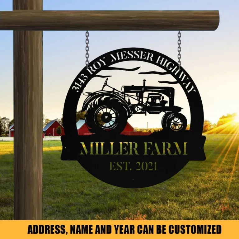 Metal Farm Sign Tractor Monogram, Custom Outdoor Farmhouse, Front Gate