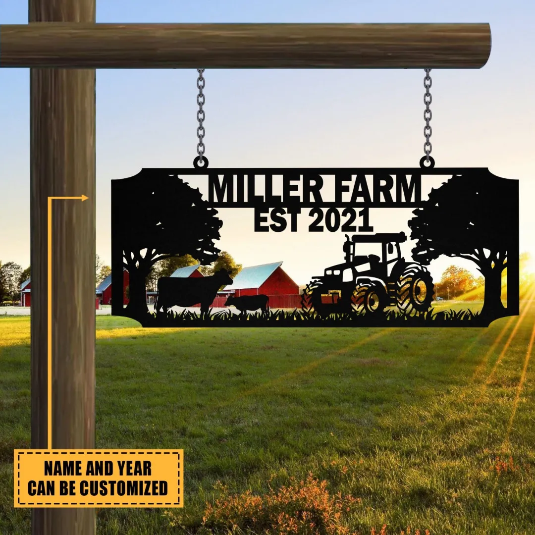 0650.webp Custom Metal Farm Sign Cow Tractor Monogram, Outdoor Farmhouse, Front Gate Metal Sign