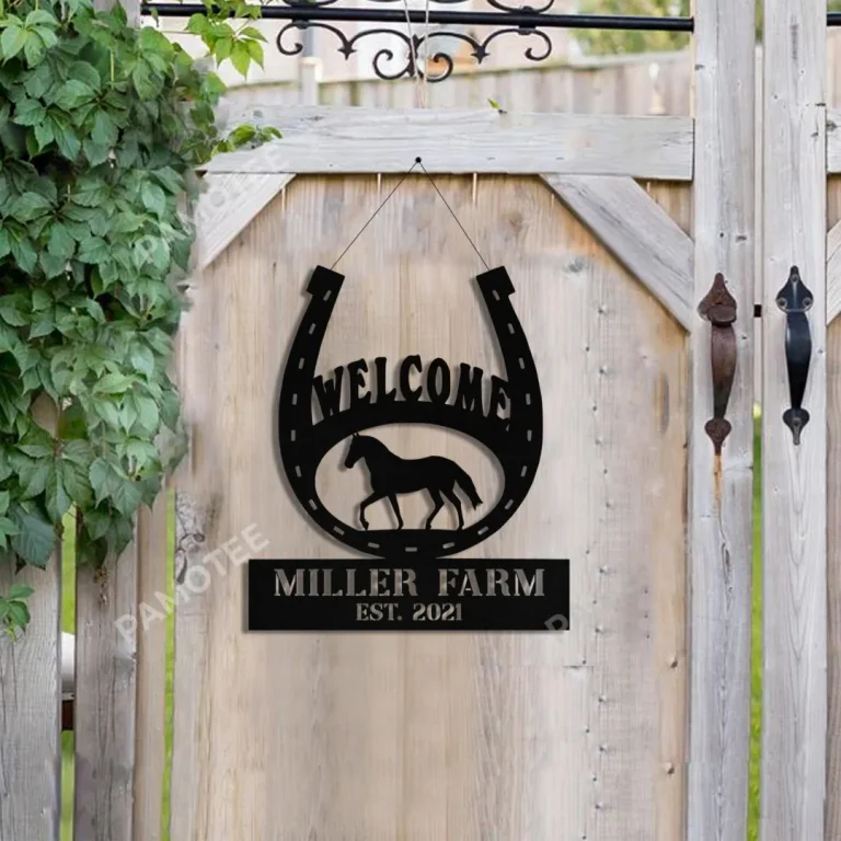 Personalized Horseshoe Metal Welcome Sign, Horse Wall Art, Outdoor Decor, Many Choices Of Size