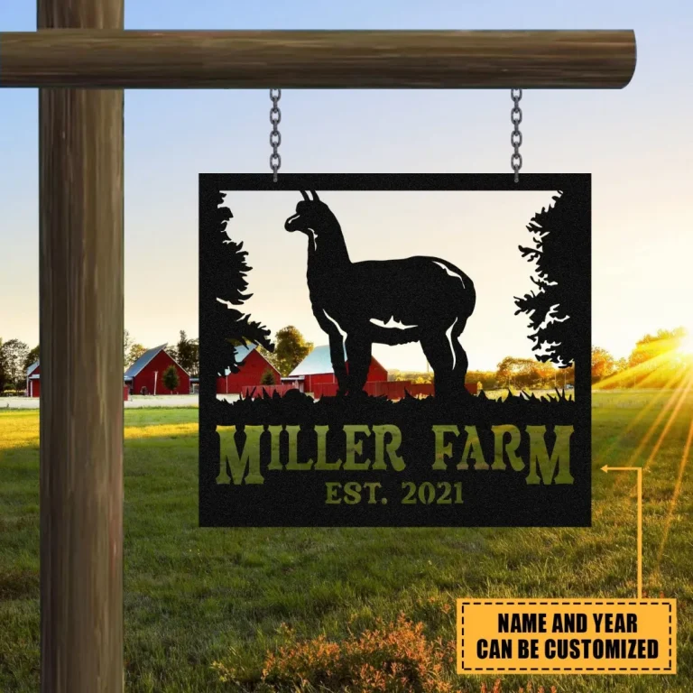 Personalized Metal Farm Sign Alpaca Monogram