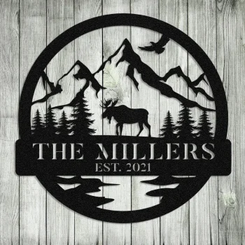 Personalized Family Name Moose Deer Hunting Metal Sign, Custom Outdoor Cabin Art Gift For Him Dad