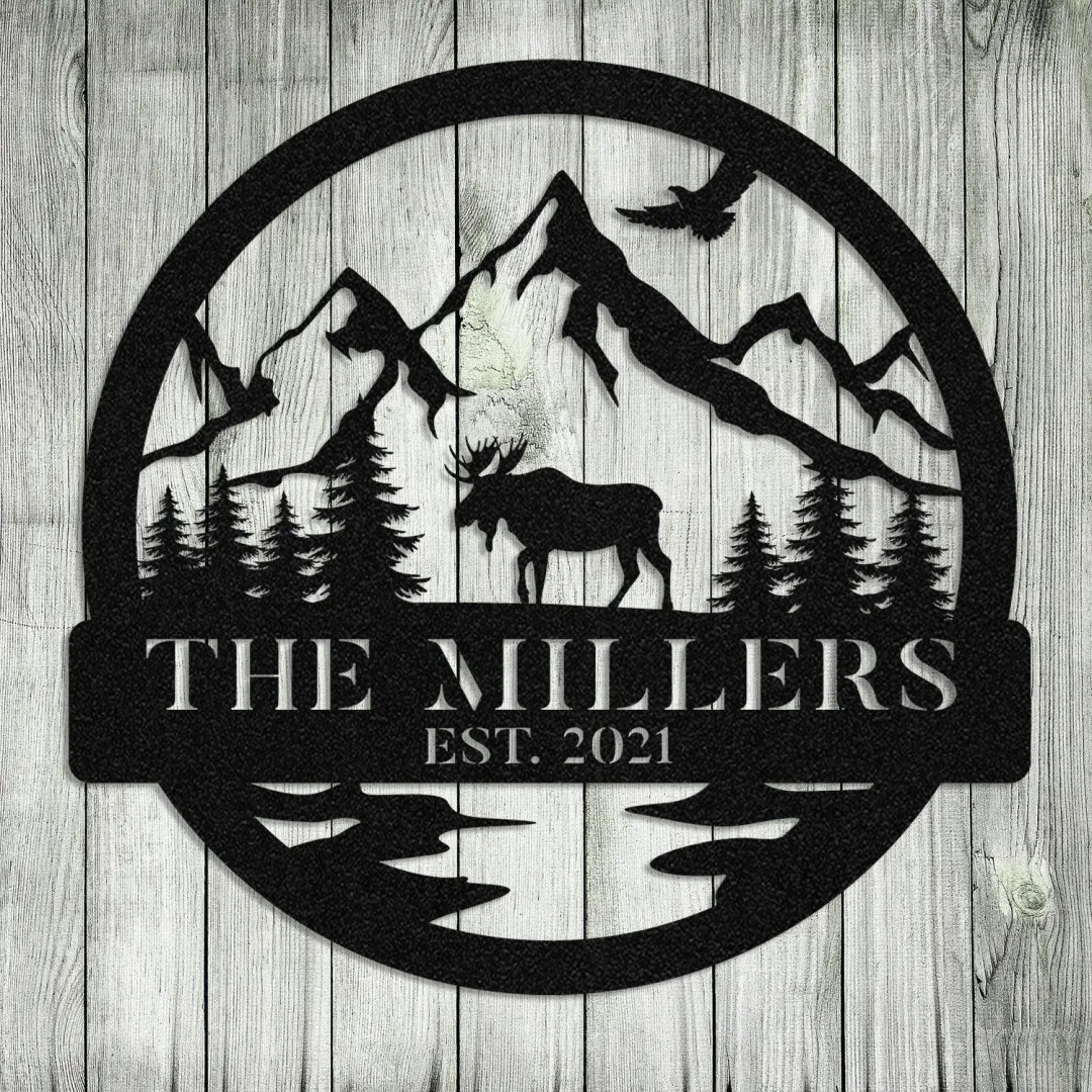 0732-02_7ac80333-37fc-452f-89d3-1e0f1e850bf1.webp Personalized Family Name Moose Deer Hunting Metal Sign, Custom Outdoor Cabin Art Gift For Him Dad