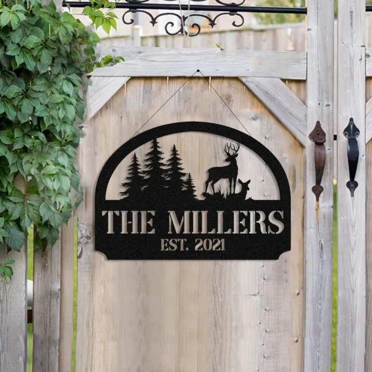 Personalized Family Deer Doe Hunting Hunter Metal Sign, Custom Outdoor Wall Decor, Art Gift For Him Dad