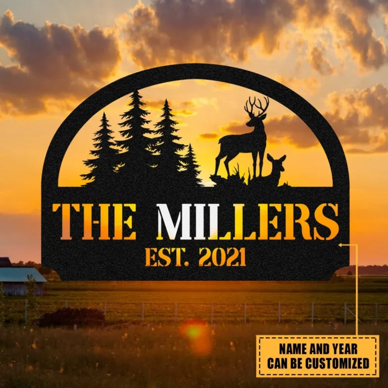 Personalized Family Deer Doe Hunting Hunter Metal Sign, Custom Outdoor Wall Decor, Art Gift For Him Dad
