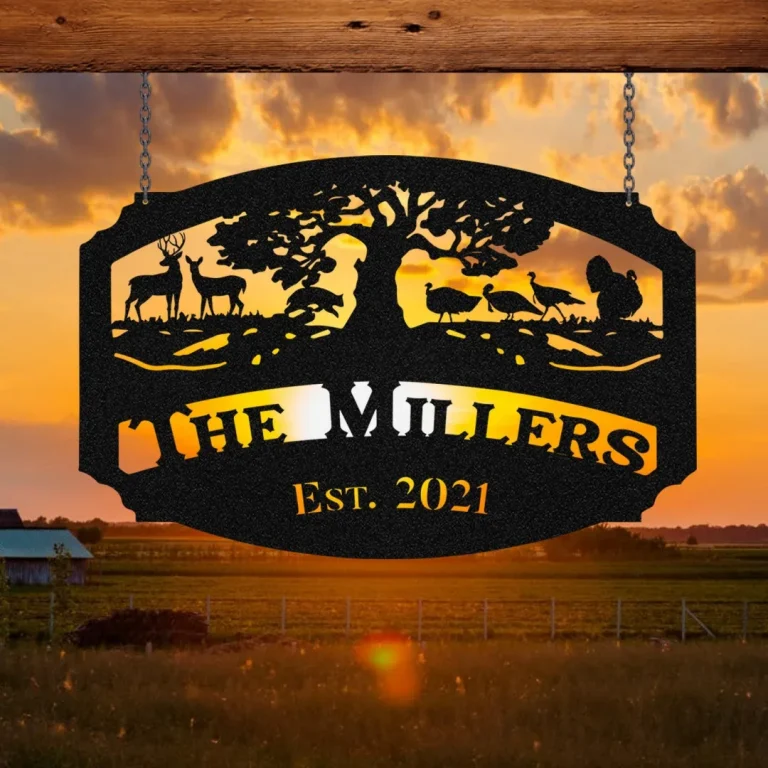Personalized Name Deer Turkey Hunting Metal Sign, Custom Outdoor Cabin, Lodge