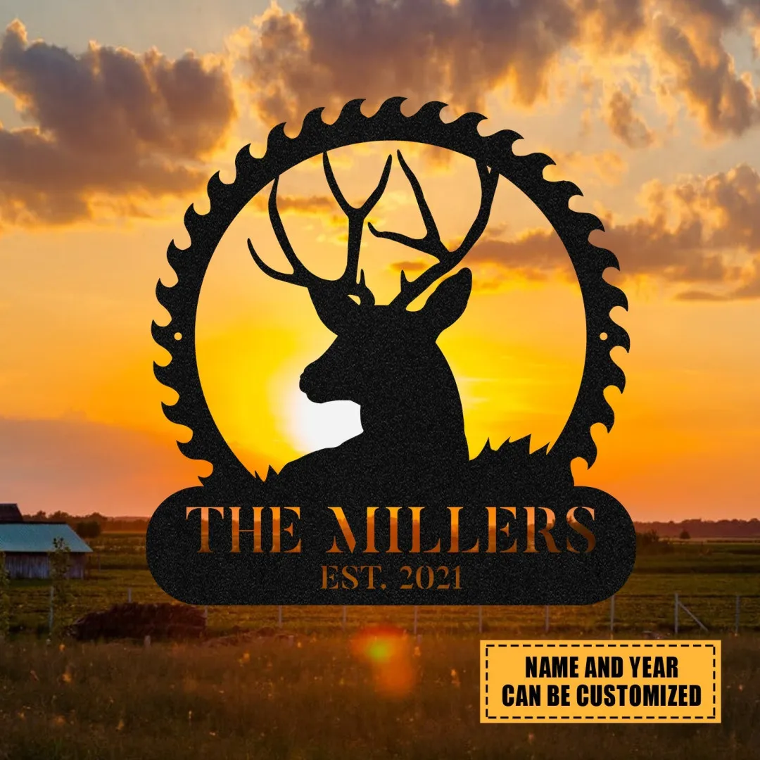0751.webp Deer Hunting Metal Sign Monogram, Custom Farm, Cabin, Lodge, Wall Decor, Art Gift For Him