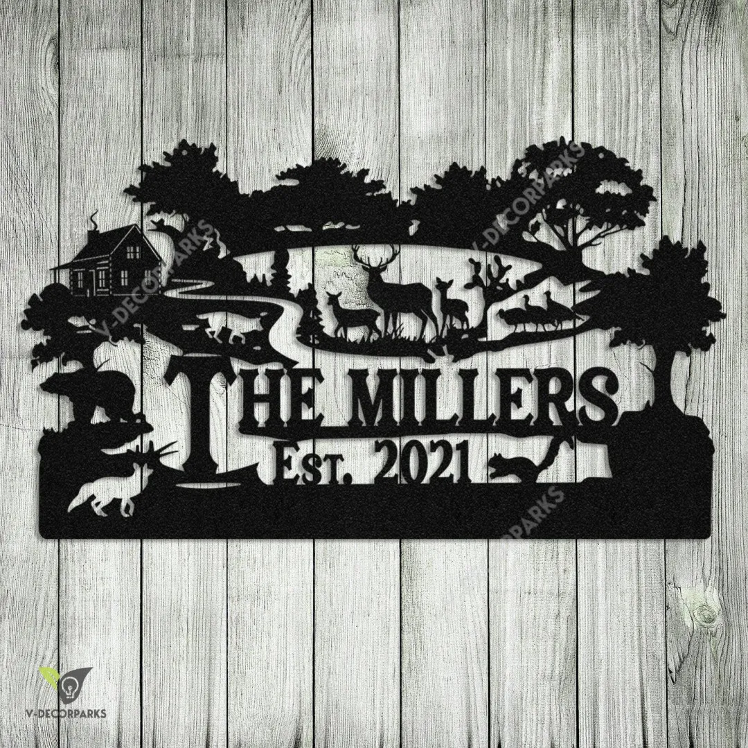 0766-02_ceea4270-d340-4643-a474-4c099eaf18c4.webp Turkey Bear Deer Hunting Hunter Metal Sign Monogram, Custom Outdoor Farm, Cabin, Lodge, Camp, Wall Decor