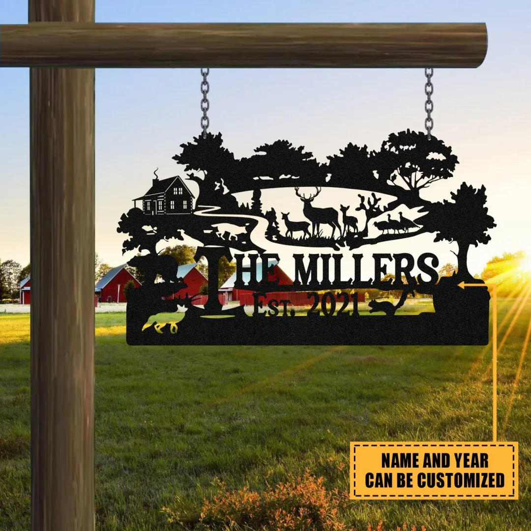 0766_76a929c0-b2b3-4761-962e-116e149d62c7.webp Turkey Bear Deer Hunting Hunter Metal Sign Monogram, Custom Outdoor Farm, Cabin, Lodge, Camp, Wall Decor