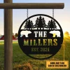 Personalized Family Name Bear Deer Hunting Hunter Metal Sign Monogram, Custom Outdoor Farm, Cabin, Lodge, Camp, Art Gift For Him