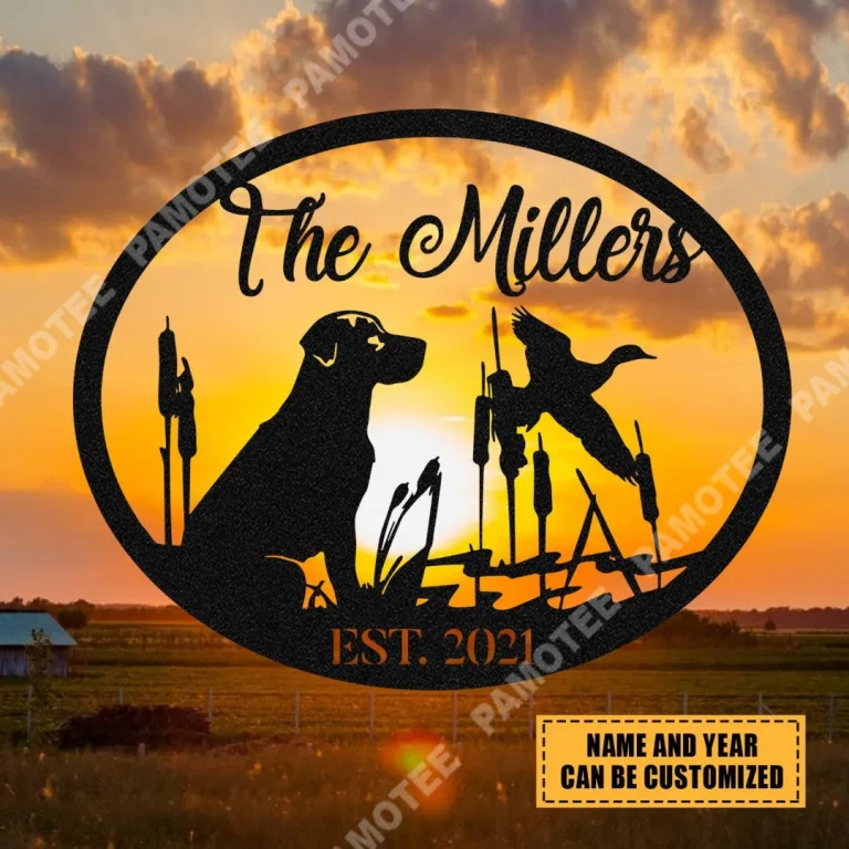 Personalized Family Name Duck Hunting Dog Hunter Metal Sign
