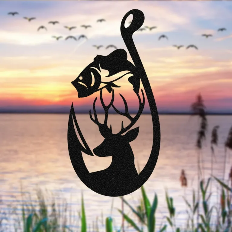 Deer Hunting Bass Fish Hook Metal Sign, Gift For Dad, Husband