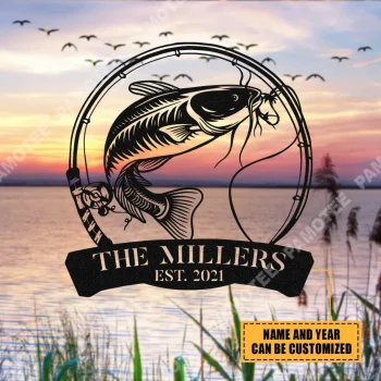 Personalized Catfish Fish Fishing Metal Sign, Custom Fisher Gift For Him