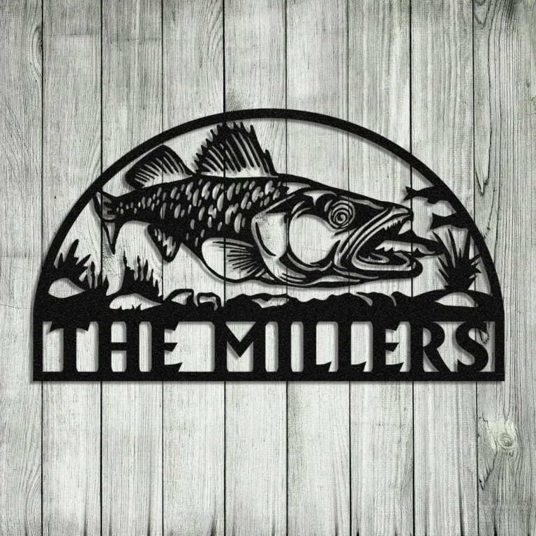 Personalized Family Name Walleye Fish Fishing Metal Sign Monogram