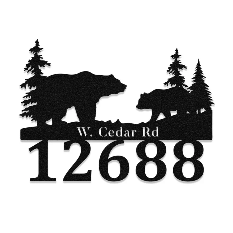 Personalized Address Bear Cabin Metal Sign, Forrest Decor For Father