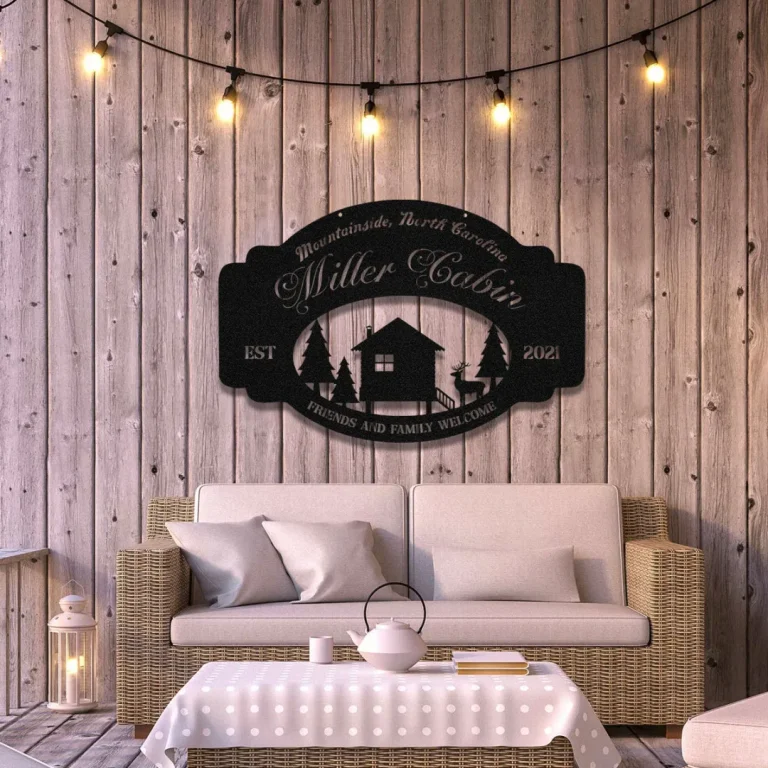 Personalized Deer Cabin Metal Sign, Customized Hunting Wall Decor