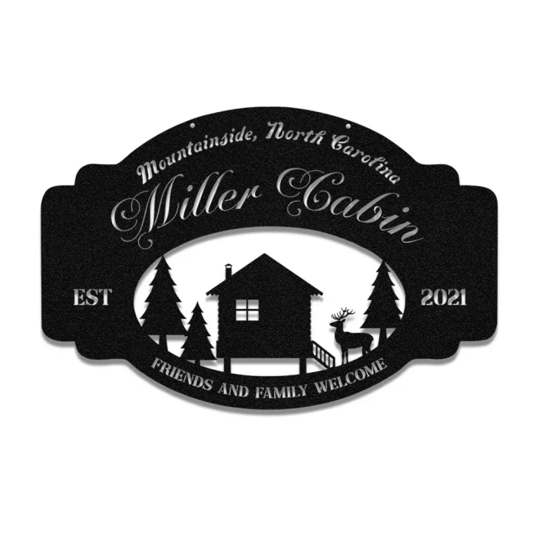 Personalized Deer Cabin Metal Sign, Customized Hunting Wall Decor