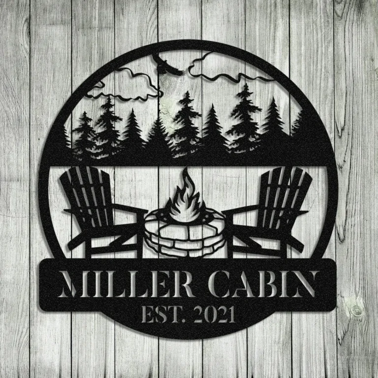 Personalized Campfire Camping Metal Sign Monogram, Custom Outdoor Cabin Art
