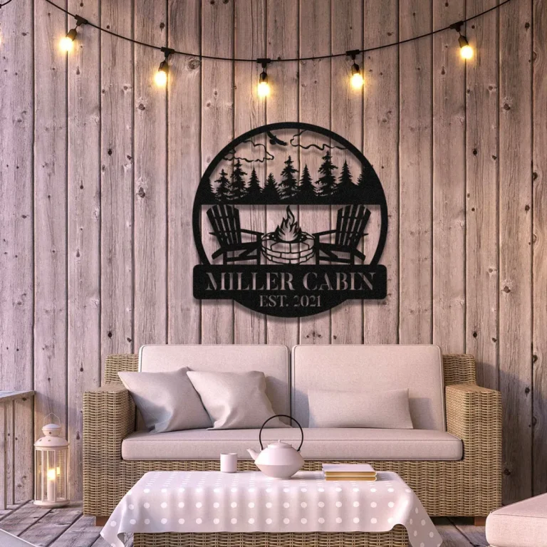 Personalized Campfire Camping Metal Sign Monogram, Custom Outdoor Cabin Art