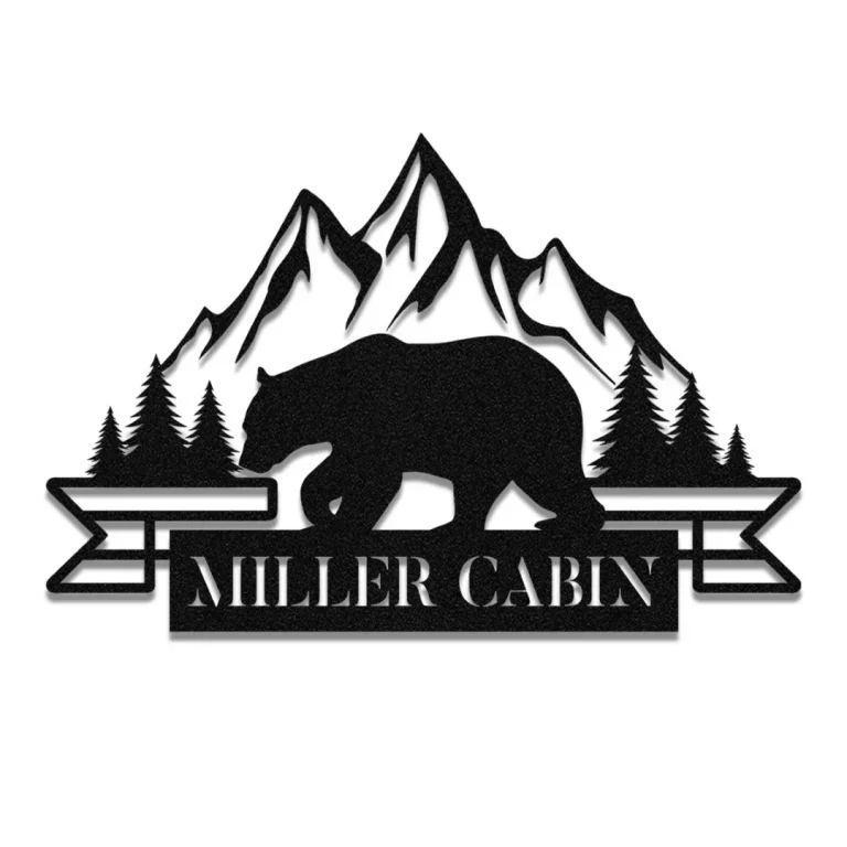 Personalized Name Bear Cabin Metal Sign Monogram, Mountain Lovers Gift