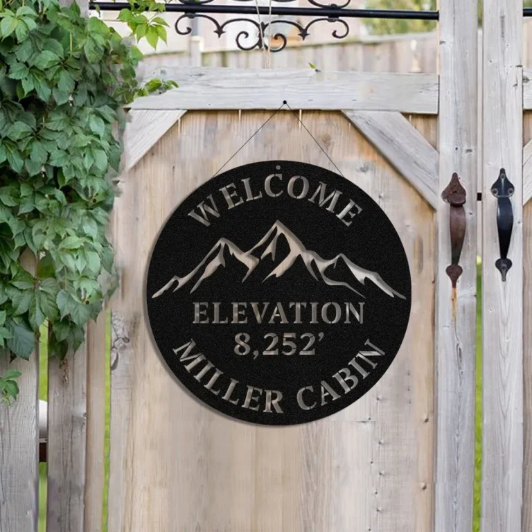 Mountain Elevation Cabin Metal Sign, Custom Outdoor Lodge Wall Art