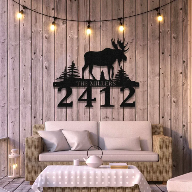 Personalized Name Moose Deer Hunting Cabin Metal Sign, Custom Outdoor Lodge