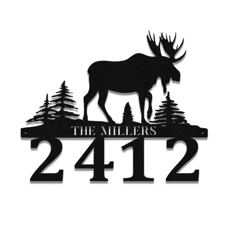 Personalized Name Moose Deer Hunting Cabin Metal Sign, Custom Outdoor Lodge