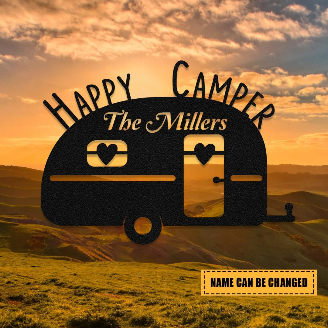 0912.webp Camper Rv Camping Metal Sign Monogram, Custom Campsite Decor