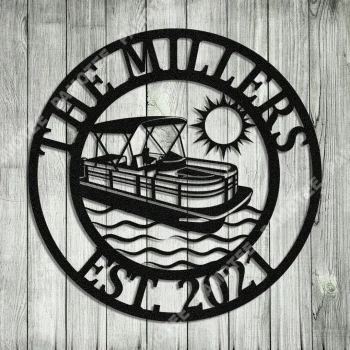Personalized Pontoon Boat Lake House Metal Sign, Custom Outdoor House, Cabin, Wedding Art Gift