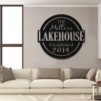 Personalized Family Name Lake House Metal Sign Monogram, House, Cabin Wall Decor, Wedding Gift