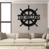 Personalized Name Helm Boat Ship Lake House Metal Sign, Pontoon Ship Wall Decor