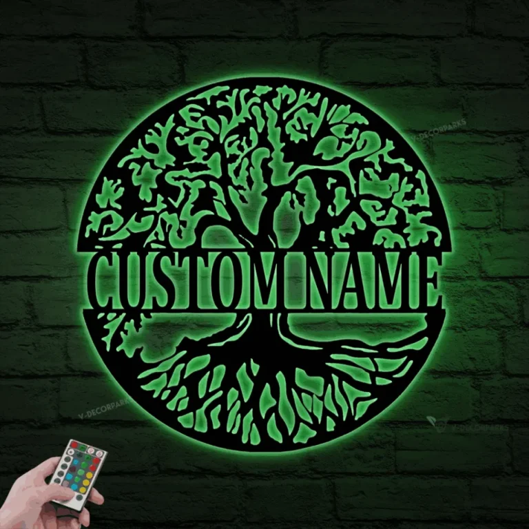 Tree Of Life With Personalized Name Metal Sign With Led Lights, Tree Of Life Sign, Custom Family Name Sign, Personalized Gift