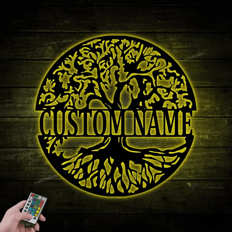 Tree Of Life With Personalized Name Metal Sign With Led Lights, Tree Of Life Sign, Custom Family Name Sign, Personalized Gift