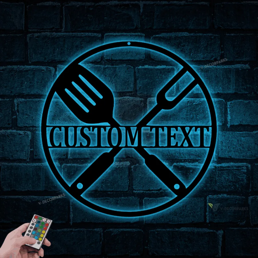 Bbq Grill Sign With Led Lights, Outdoor Kitchen Metal Sign, Outdoor Kitchen Decor, Personalized Grill Sign, Bbq, Personalized Metal Sign