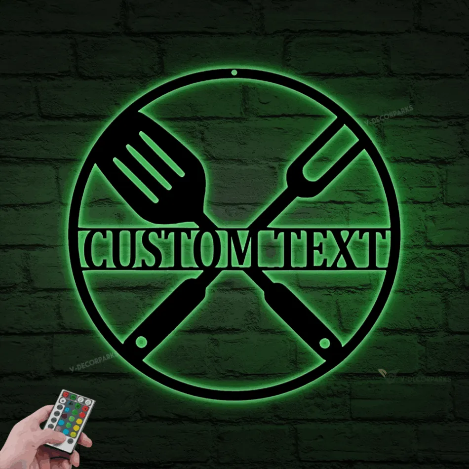 Bbq Grill Sign With Led Lights, Outdoor Kitchen Metal Sign, Outdoor Kitchen Decor, Personalized Grill Sign, Bbq, Personalized Metal Sign